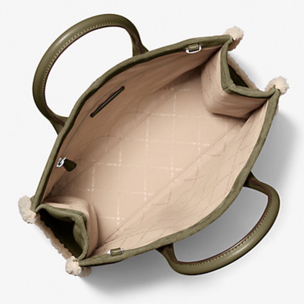 MICHAEL KORS Mirella Medium Suede and Faux Shearling Tote Bag
Olive 
NWT - Picture 6 of 16